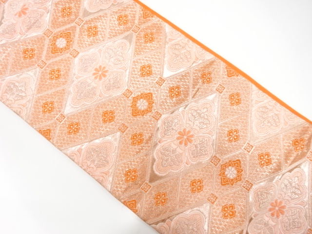 斜め格子に花模様織出し袋帯